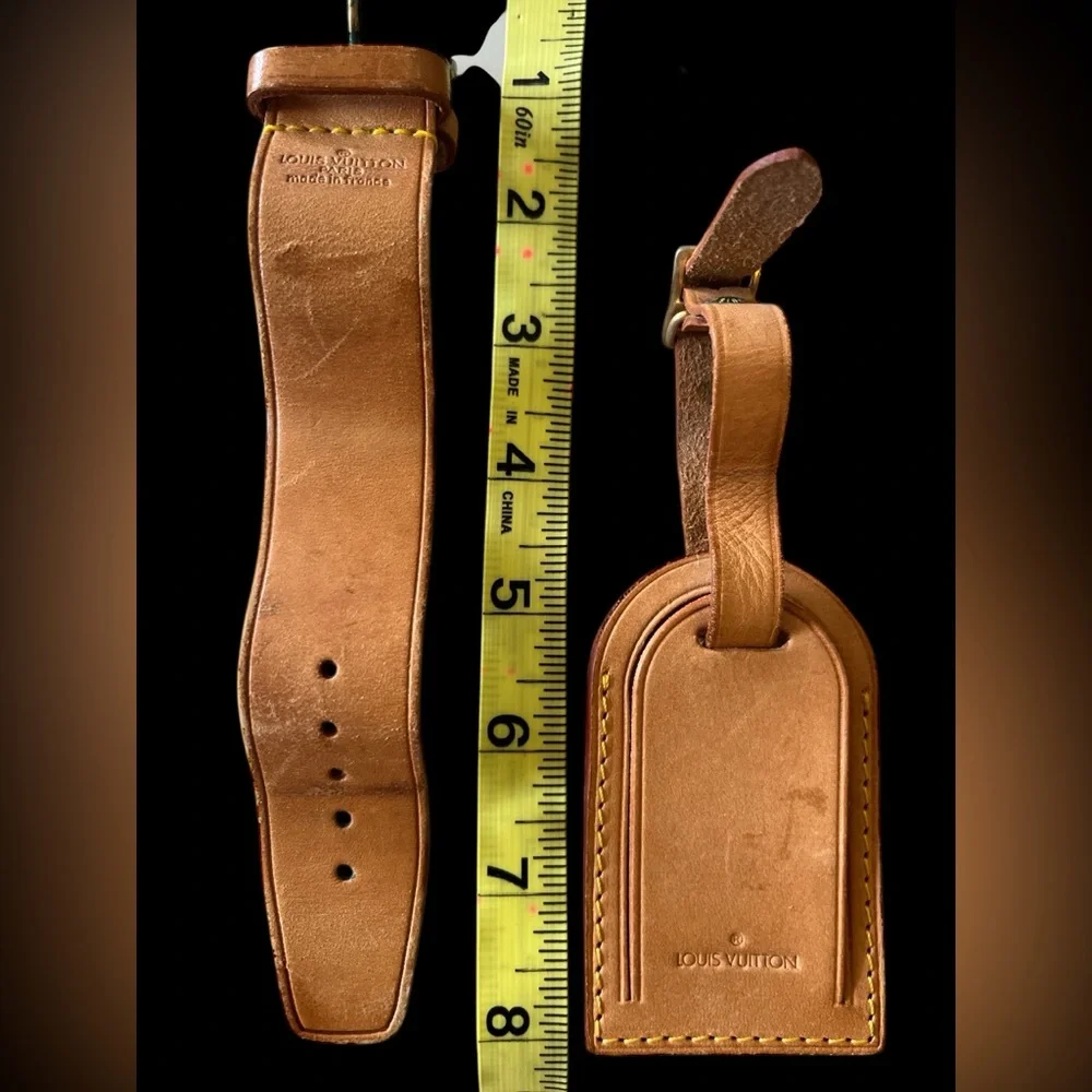 Authentic Louis Vuitton Tan Leather Luggage Travel Tag and Strap - Picture 9 of 12